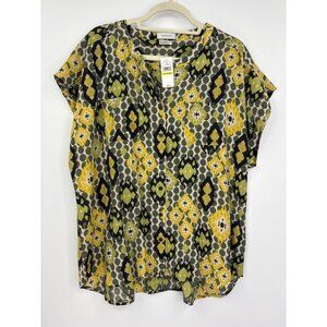 Van Heusen Split V-Neck Button Top Green Yellow XXL NEW